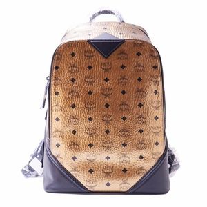 MCM BACKPACK, LEATHER GOLD/BLACK LARGE MMK8SFO14DG